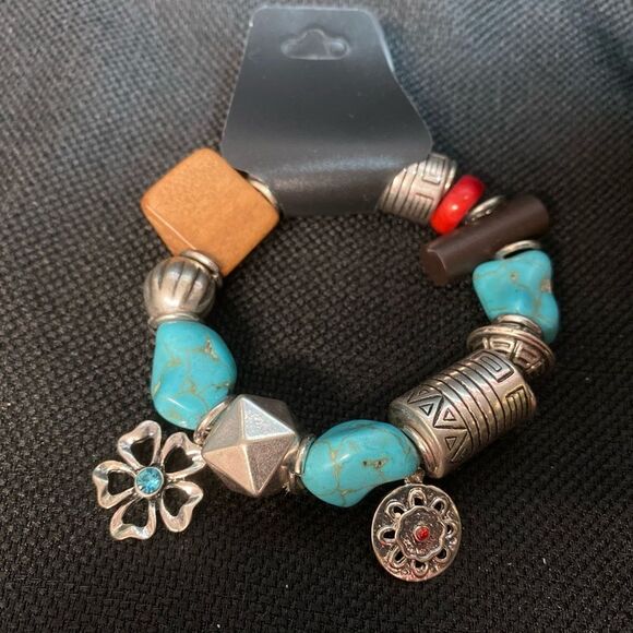 Turquoise style Beaded Bangle Bracelet - Picture 1 of 2